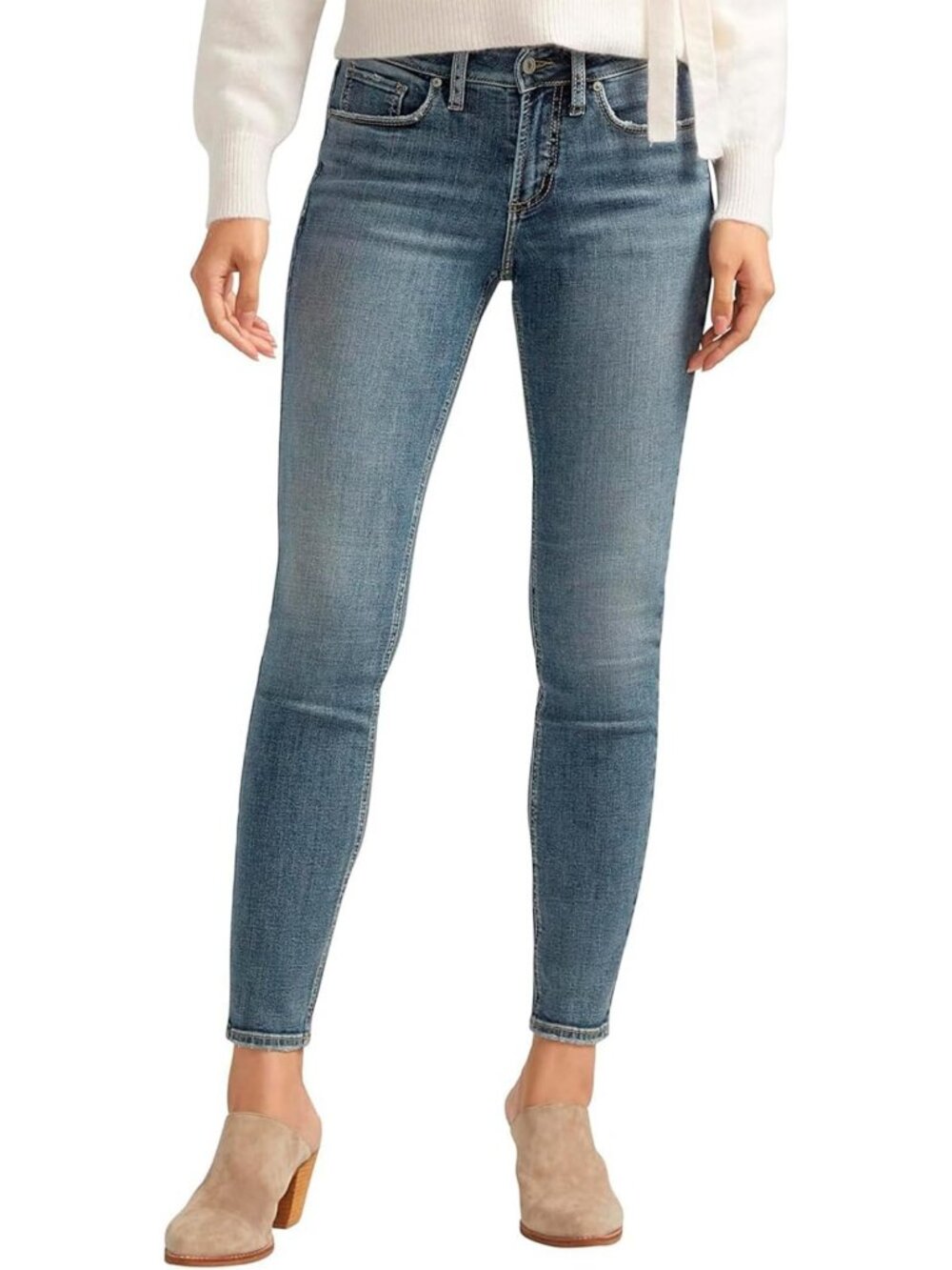 Curvy Fit Mid Rise Skinny Jeans for Women - Silver Wash, Stylish & Comfortable